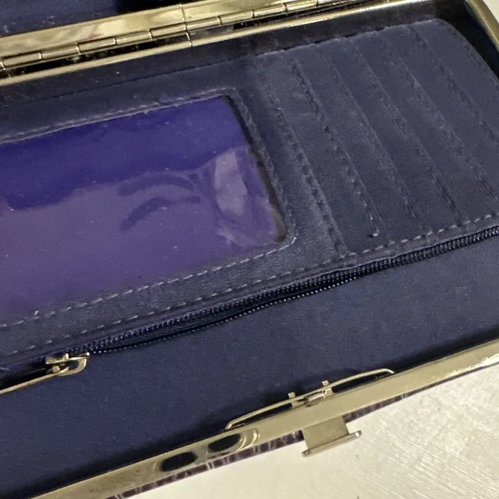 Vintage Women's Regency Wallet Bag Croc Faux Leather Embellished Rock Purple
